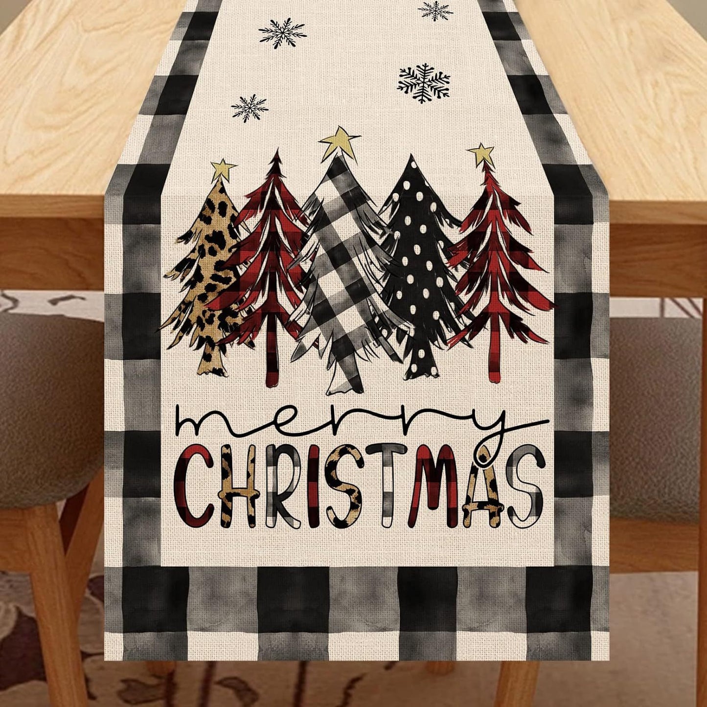 Christmas Trees Merry Xmas Table Runner, Seasonal Winter Holiday Kitchen Dining Table Decoration For Indoor Outdoor Home Party Decor 13 X 72 Inch