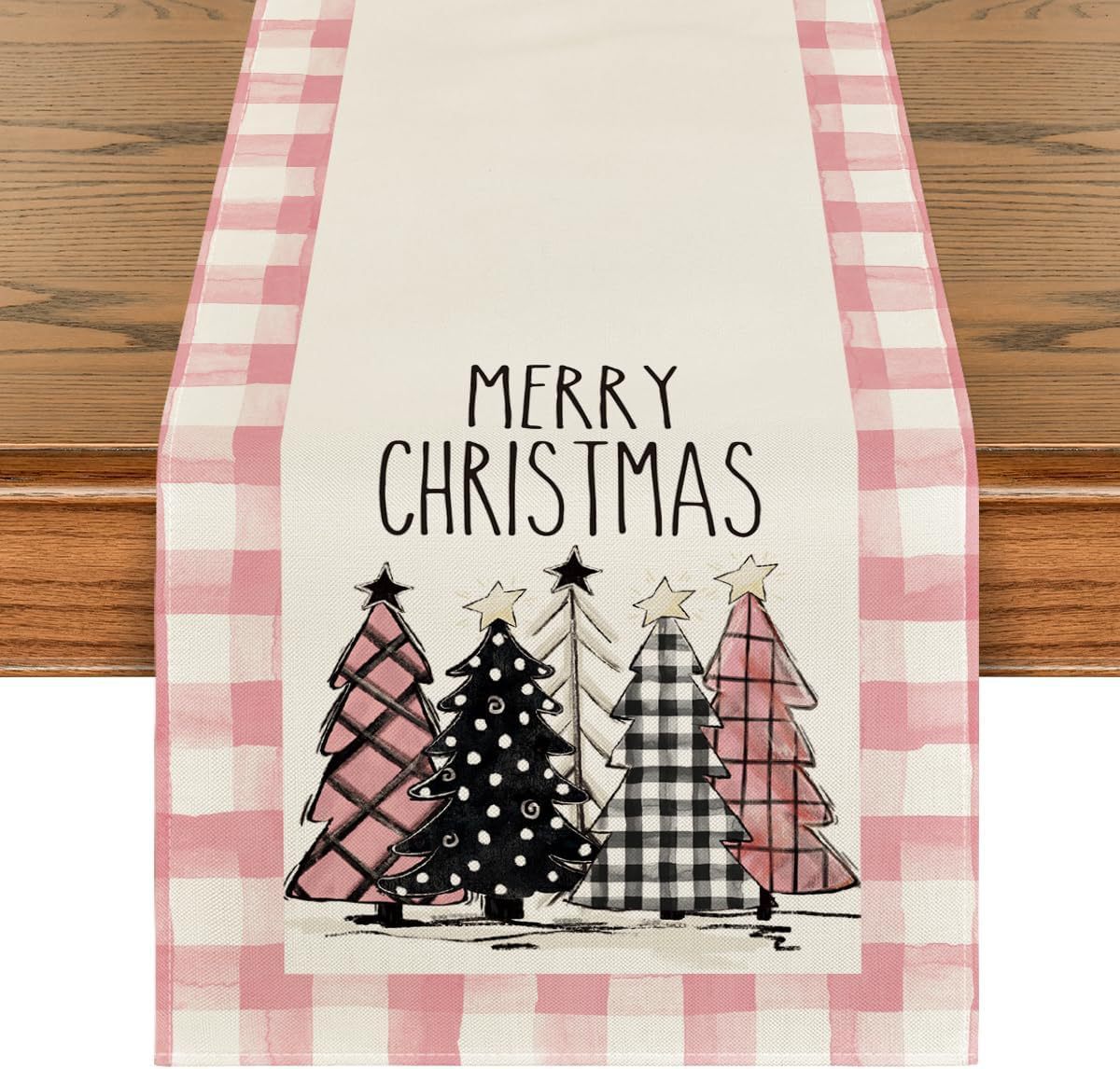 Christmas Trees Merry Xmas Table Runner, Seasonal Winter Holiday Kitchen Dining Table Decoration For Indoor Outdoor Home Party Decor 13 X 72 Inch